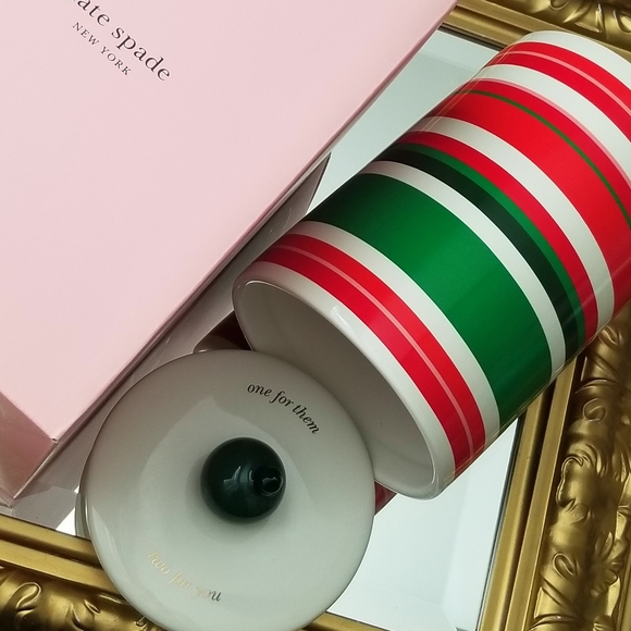 ❗Kate Spade New York Lenox Red/ Green Striped Ceramic Luxe Cookie Jar❗ - Picture 2 of 12